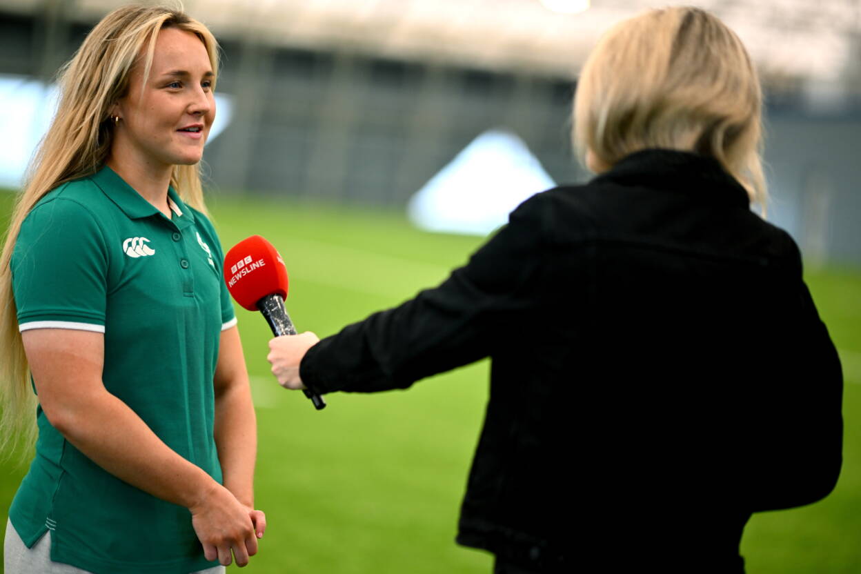 Aoife Dalton is interviewed during Ireland's media day
