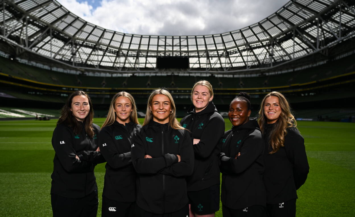 Ireland captain Erin King with some of her team-mates at the Aviva Stadium